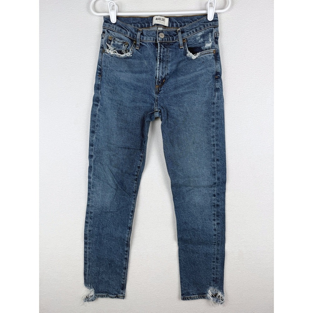 AGOLDE Toni Jeans Womens 27 Blue Distressed Raw Hem Slim Straight A133F-3002